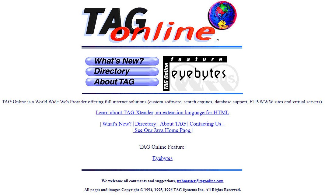 TAG website landing page in 1996
