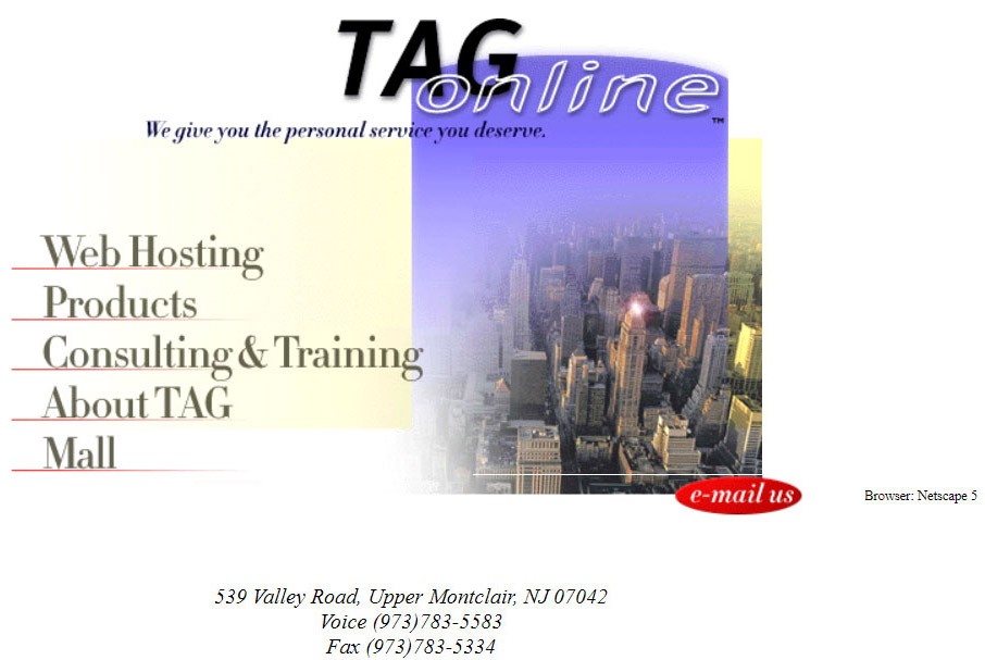 TAG website landing page in 1998