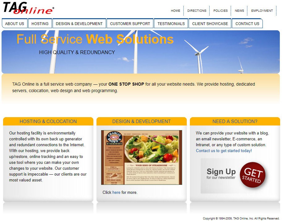 TAG website landing page in 2010