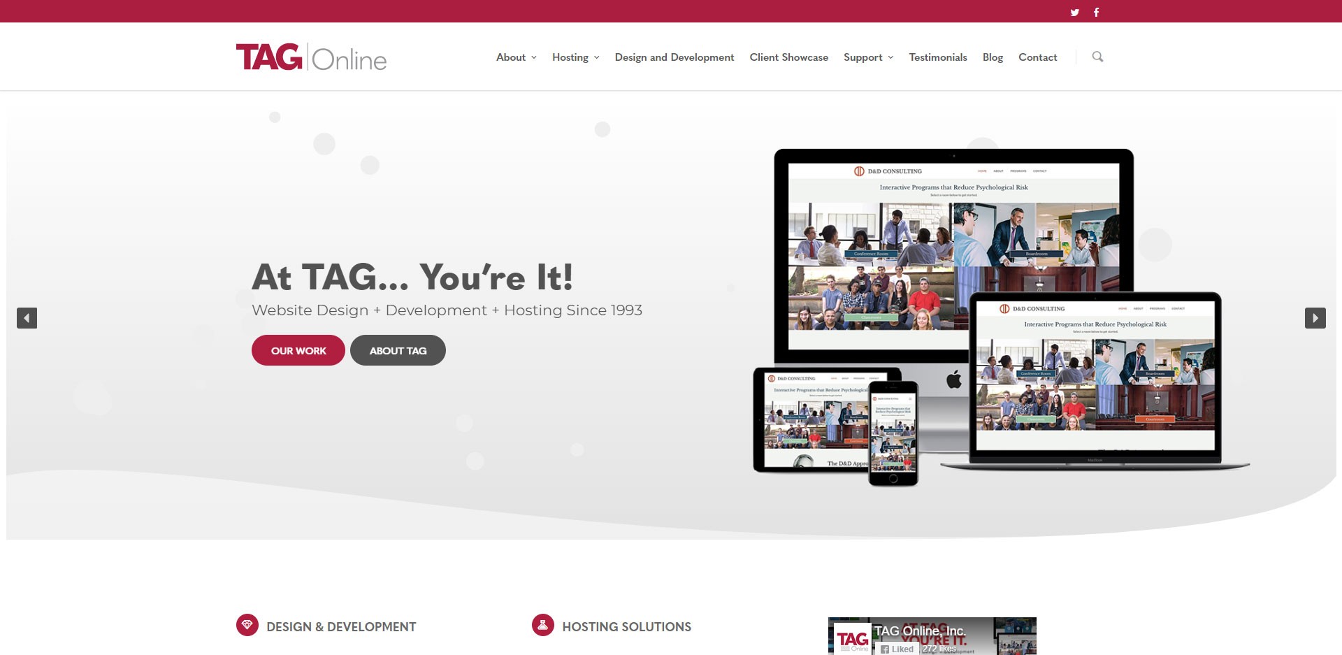 TAG website landing page in 2018