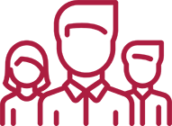 Team svg icon in maroon outline 3 people