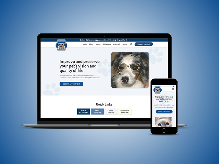 Mock-up of Animal Eyes website